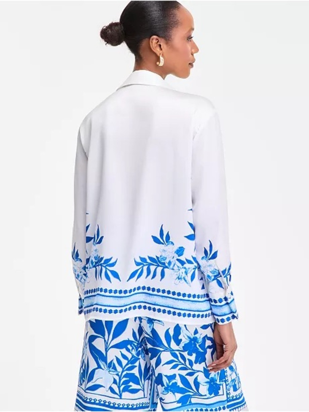 White & Blue Floral Print Long-Sleeve Button Shirt . INC XL - Picture 2 of 9
